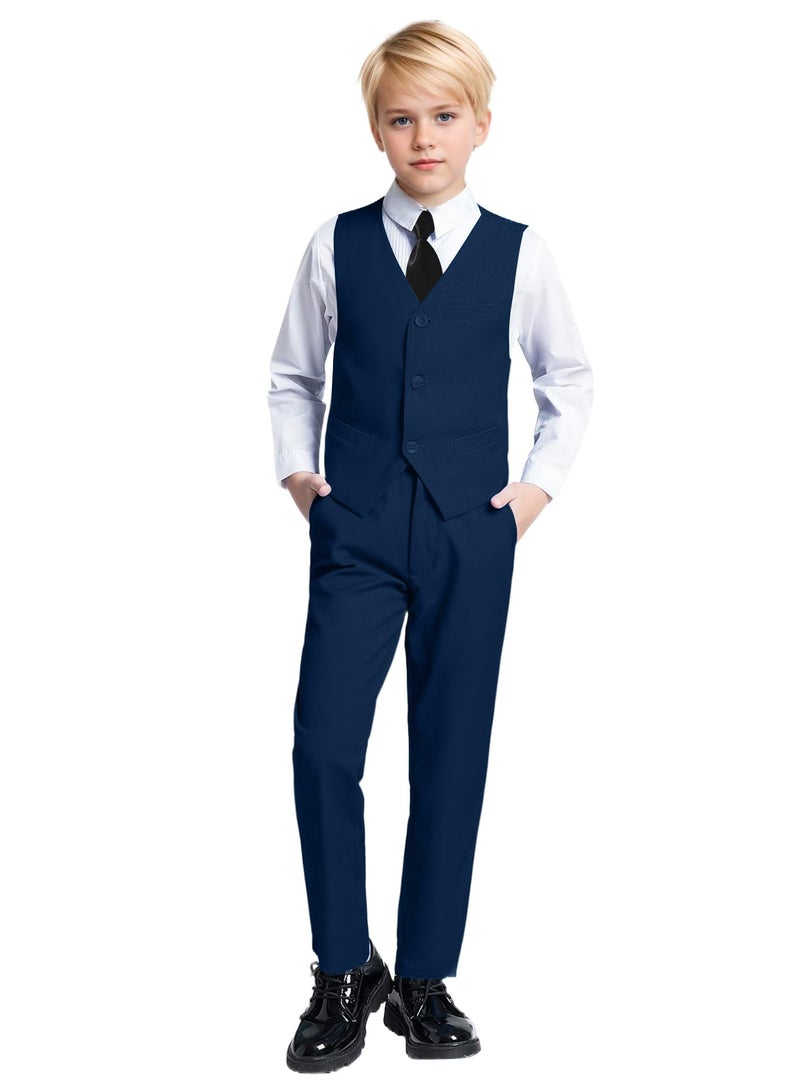 Yanlu Boy Suit Tuxedos Navy Blue Kids Slim Fit Dresswear for Toddler Boys Wedding Ring Bearer Outfit 6 Piece Blazer Vest Pants Kids Formal Suits Size 7 - Image 2